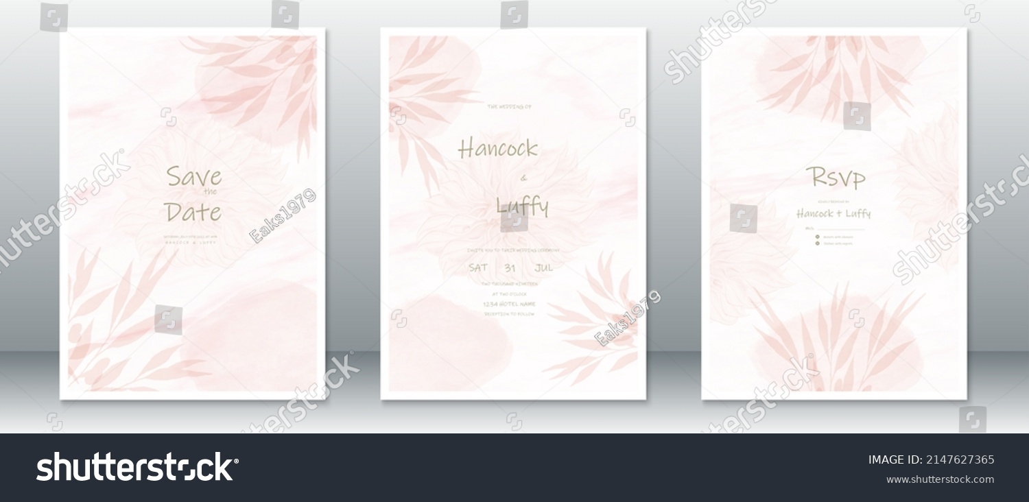 Wedding Invitation Card Template Watercolor Background Stock Vector ...