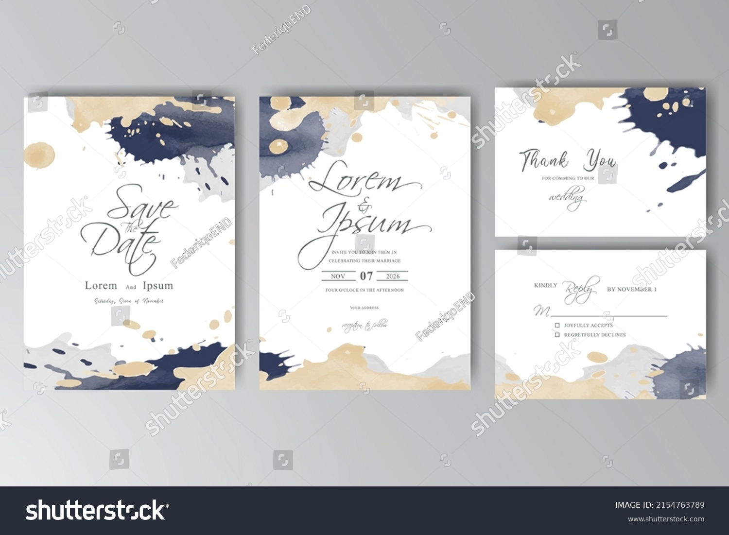 Wedding Invitation Card Template Set Hand Stock Vector Royalty Free Shutterstock