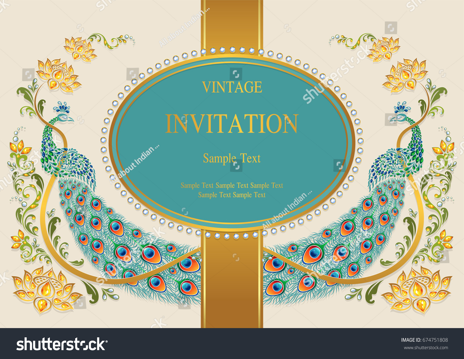 wedding-invitation-card-templates-gold-peacock-stock-vector-royalty