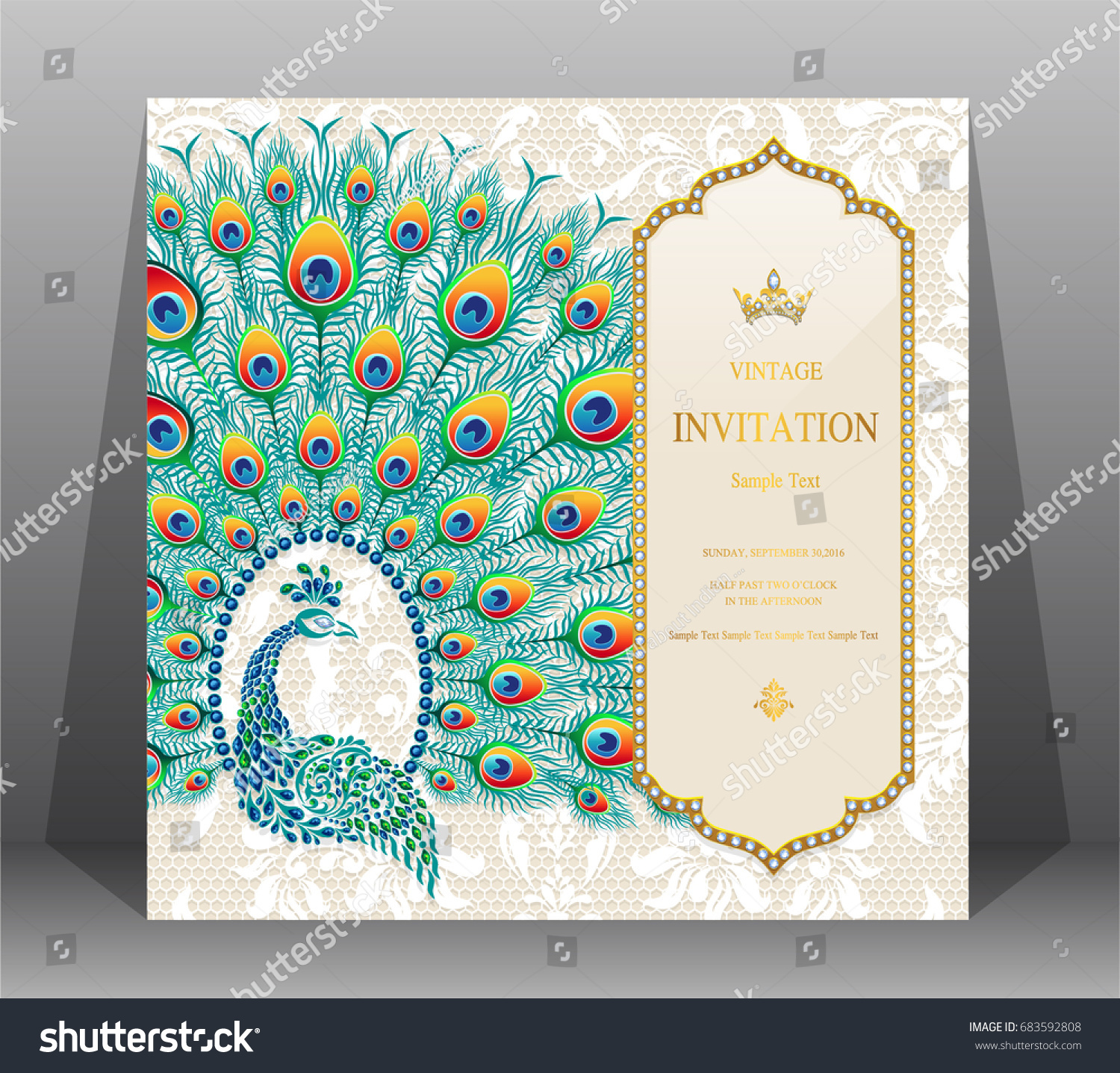 Wedding Invitation Card Templates Peacock Patterned Stock Vector