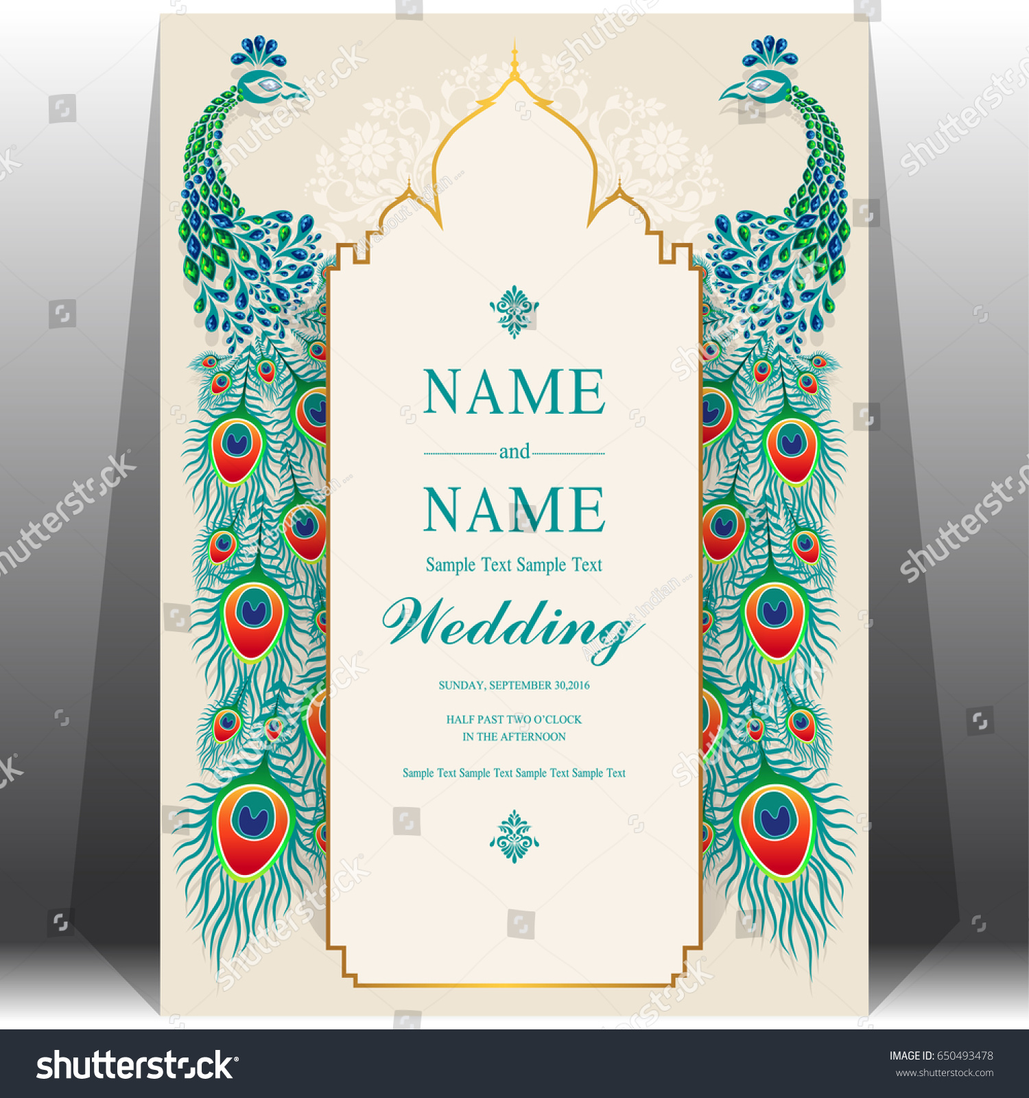 Wedding Invitation Card Templates Peacock Patterned Stock Vector