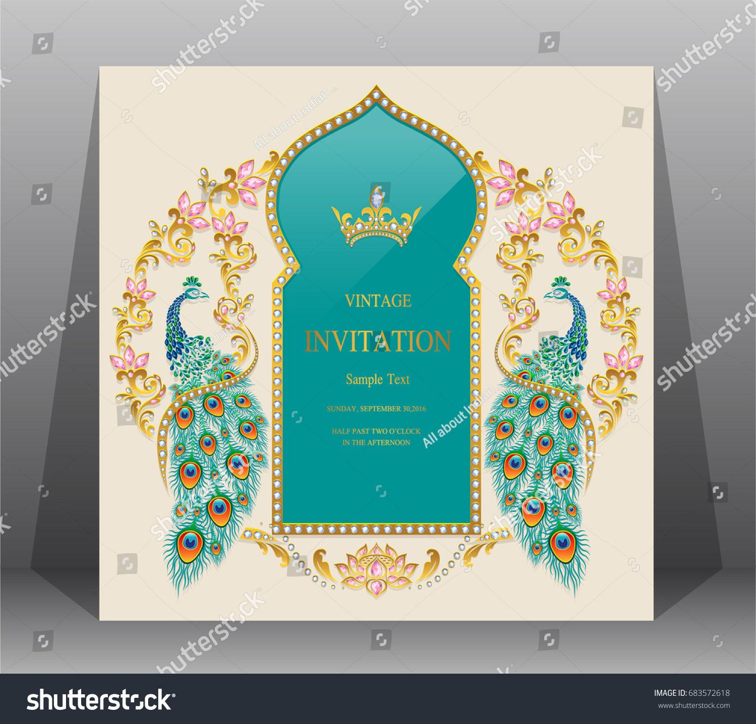 Wedding Invitation Card Templates Peacock Patterned Stock Vector