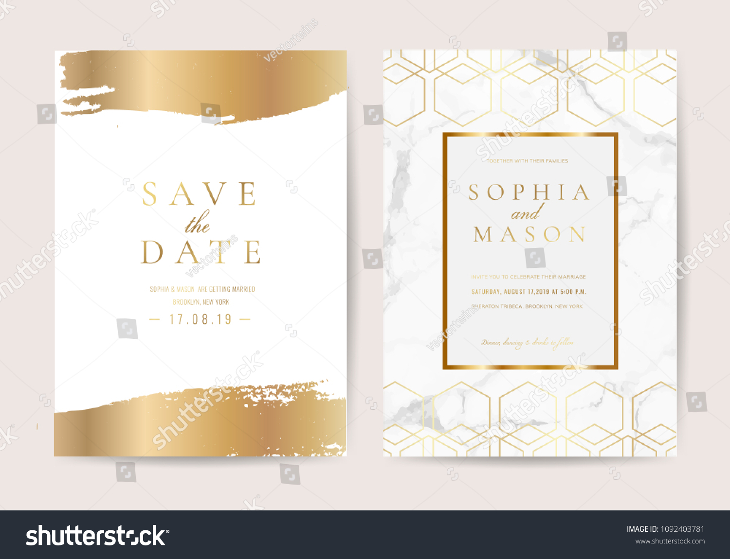 Wedding Invitation Cards Marble Texture Background Stock Vector ...