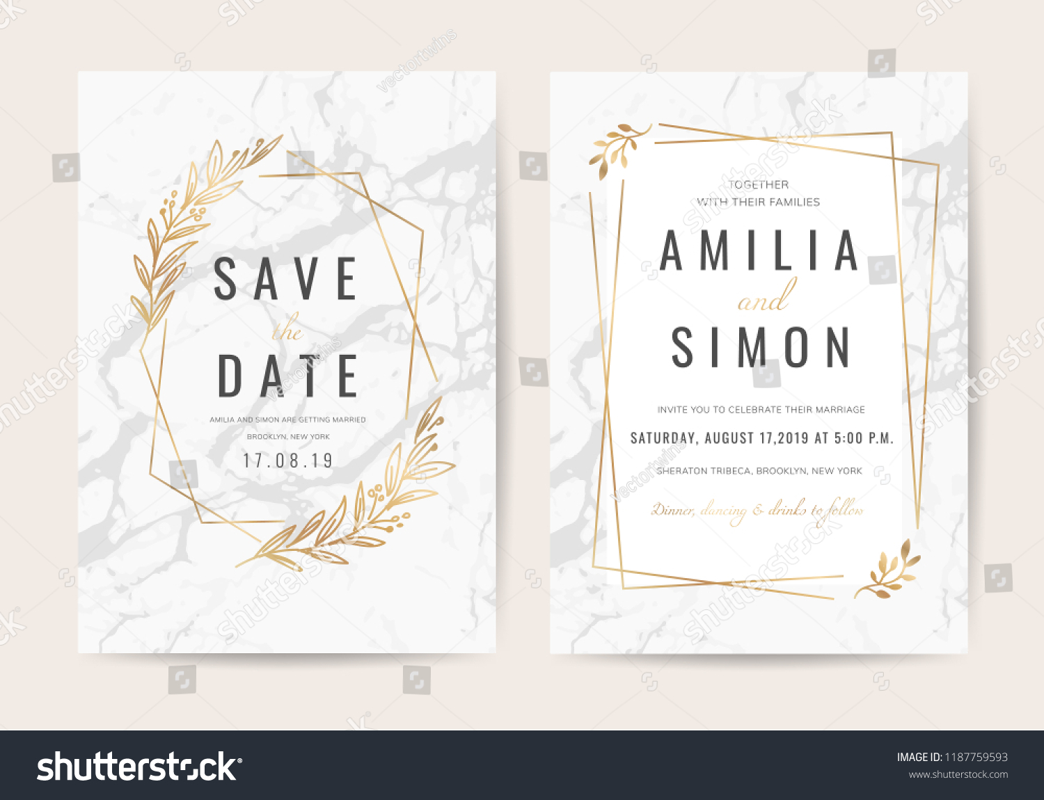 Wedding Invitation Cards Marble Texture Background Stock Vector ...