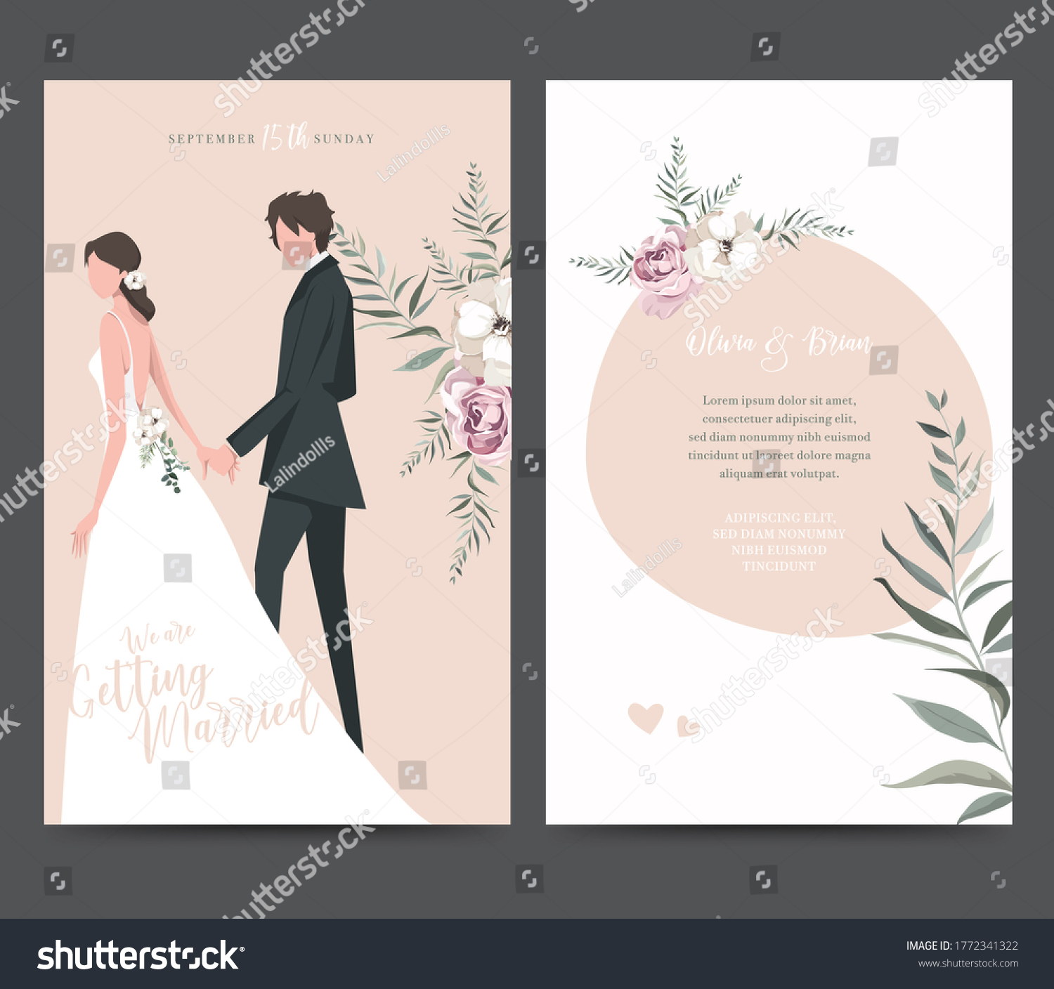 Wedding Invitation Design Drawing Bride Groom Stock Vector (Royalty ...