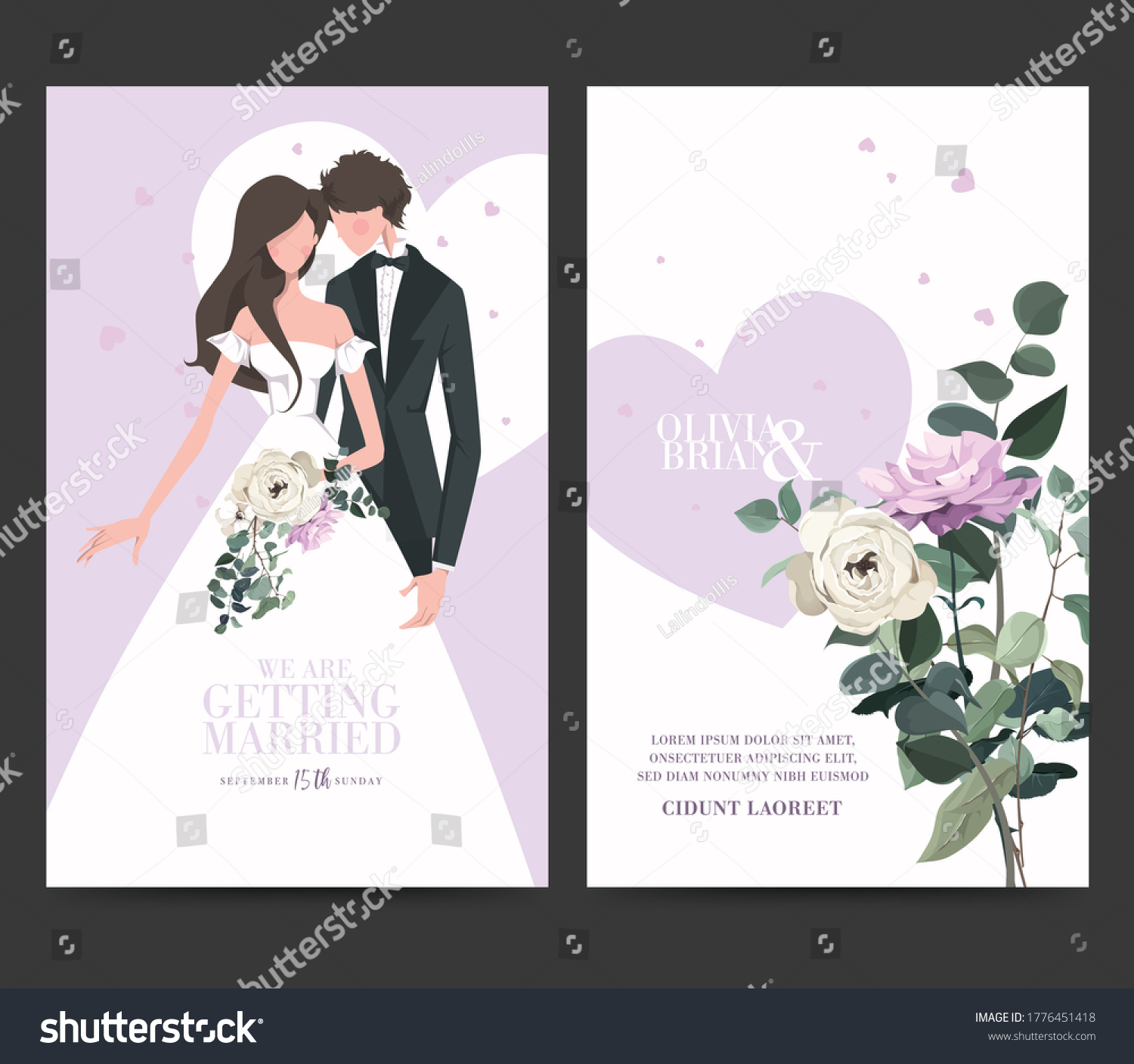 Wedding Invitation Design Drawing Bride Groom Stock Vector (Royalty ...