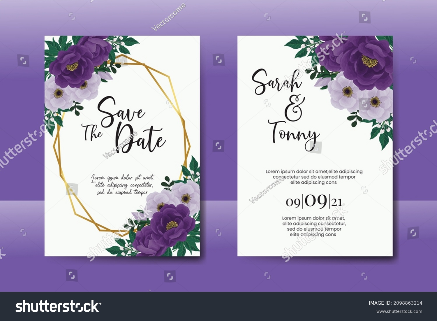 SVG of Wedding invitation frame set, floral watercolor Digital hand drawn Purple Peony flower design Invitation Card Template svg