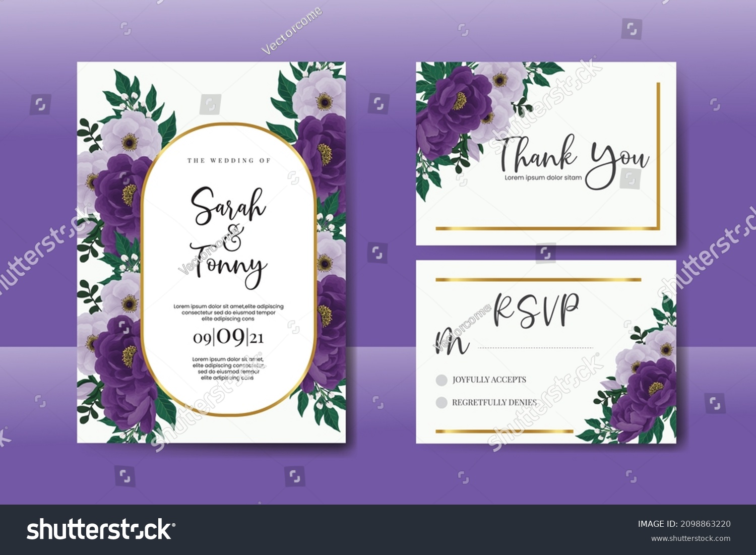 SVG of Wedding invitation frame set, floral watercolor Digital hand drawn Purple Peony flower design Invitation Card Template svg