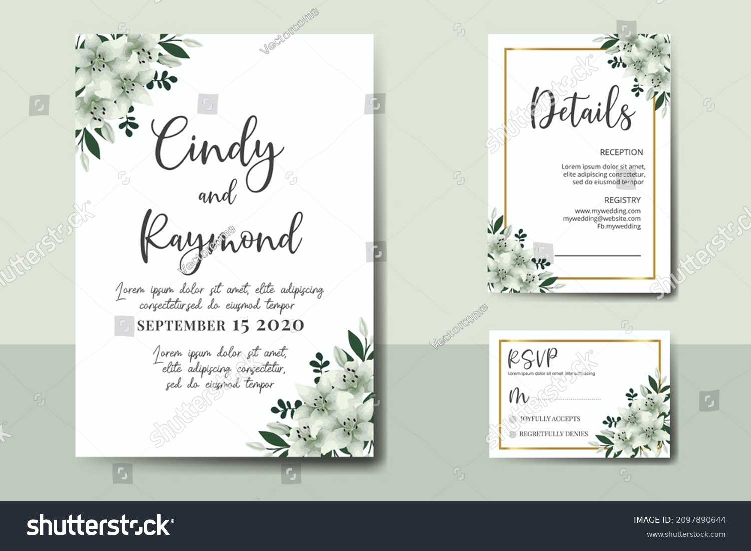 SVG of Wedding invitation frame set, floral watercolor Digital hand drawn White Lily Flower design Invitation Card Template svg