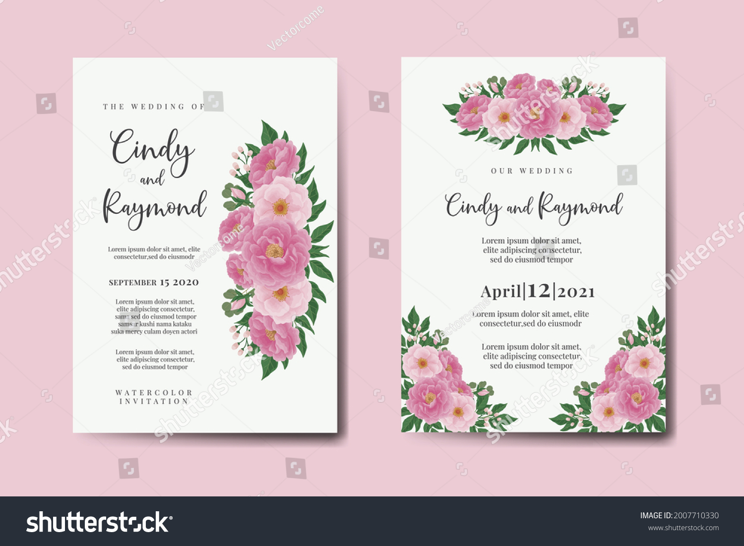 SVG of Wedding invitation frame set, floral watercolor Digital Pink Peony Flower design Invitation Card Template svg