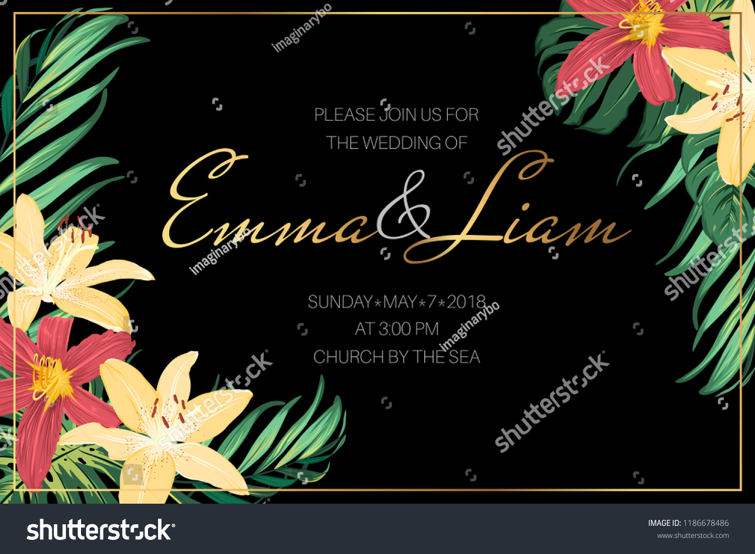 Wedding Invitation Landscape Card Template Bright Stock Vector (Royalty