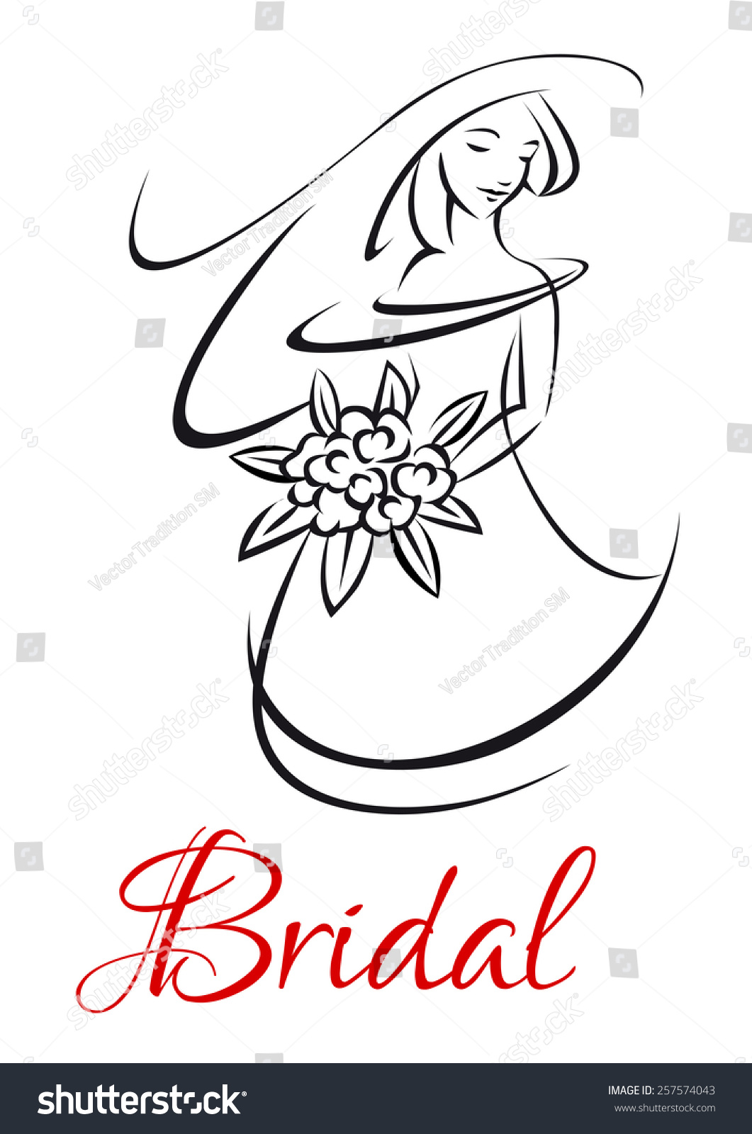 Wedding Invitation Template Outline Sketch Style Stock Vector