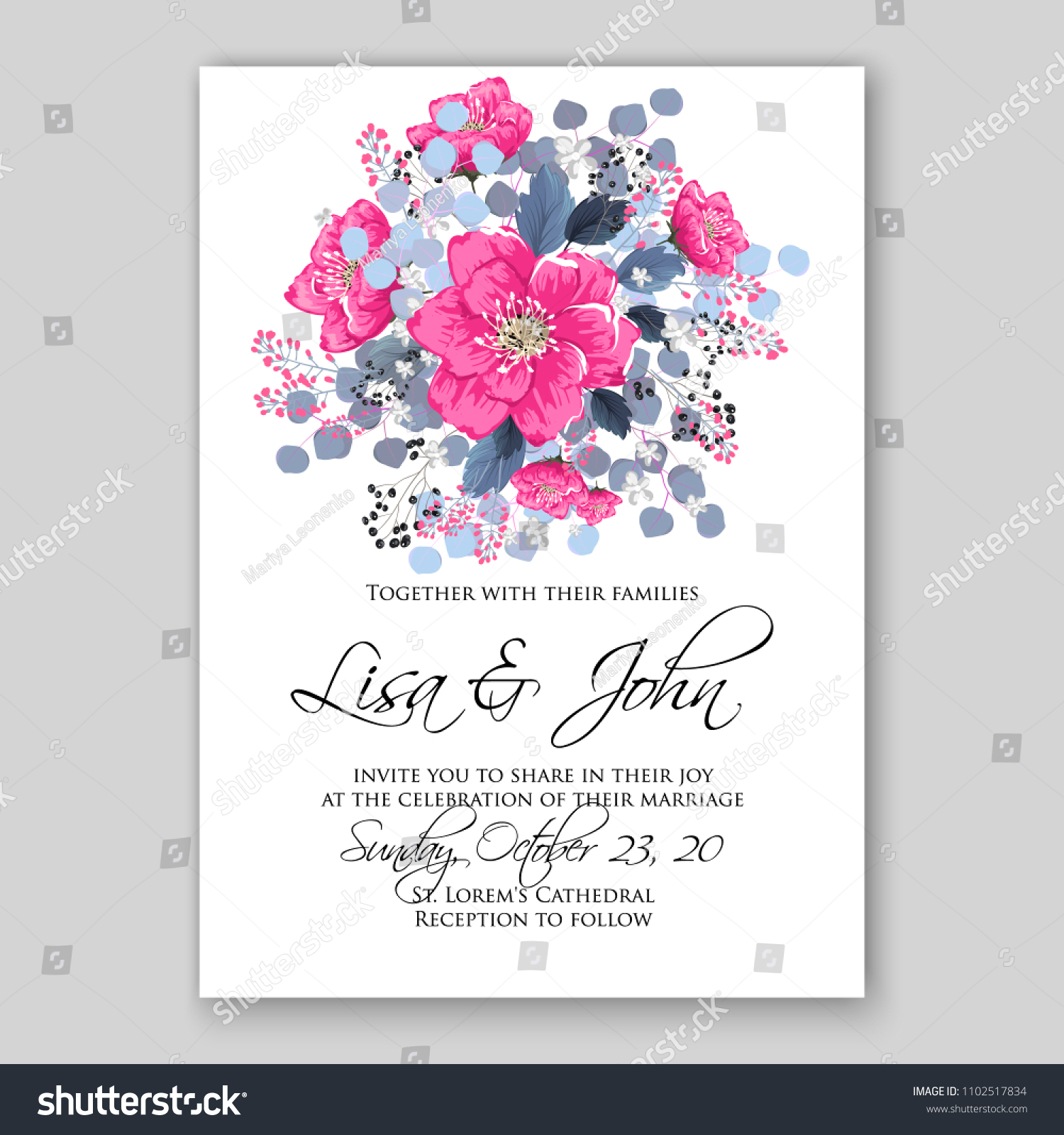 Vektor Stok Wedding Invitation Vector Printable Template Card Tanpa Royalti 1102517834