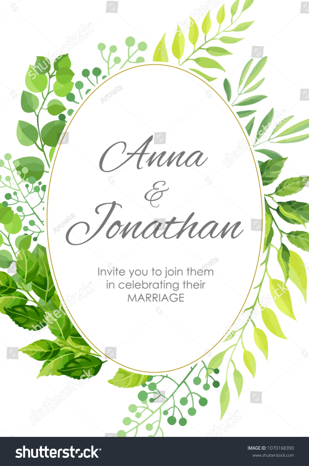 Wedding Invitation Green Leaf Sample