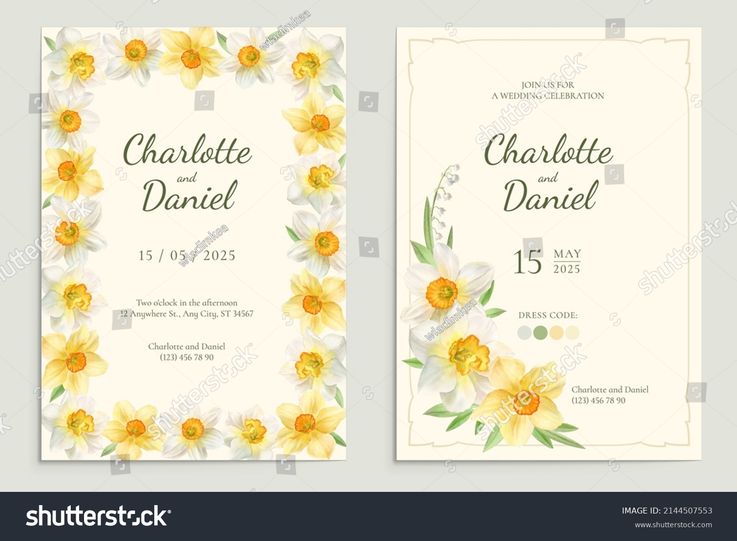 SVG of Wedding invitation with yellow daffodils, template, vector illustration svg