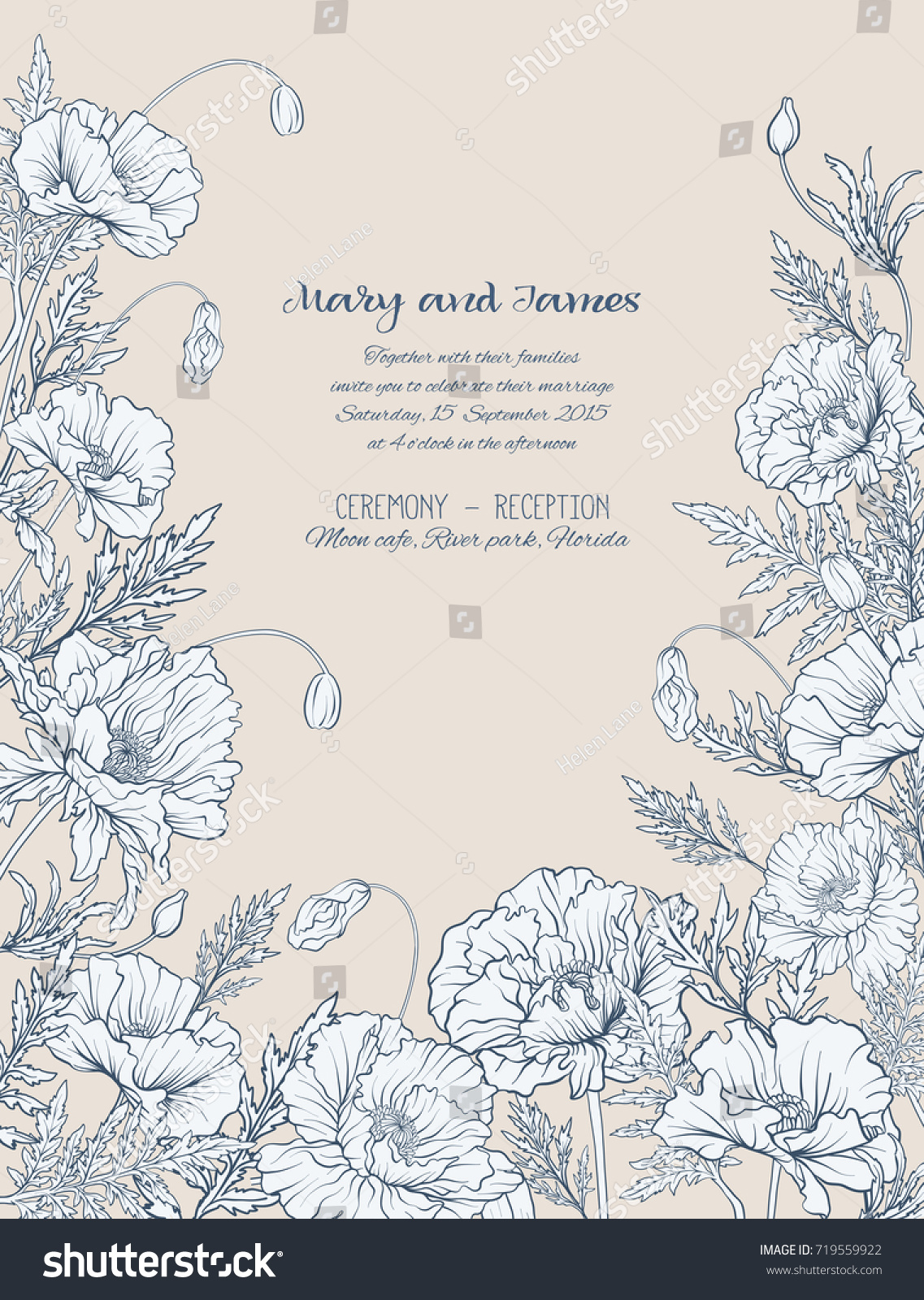wedding invitations with poppies in vintage style on beige background - Vintage Style Wedding Invitations wedding invitations with poppies in vintage style on beige background - Vintage Style Wedding Invitations