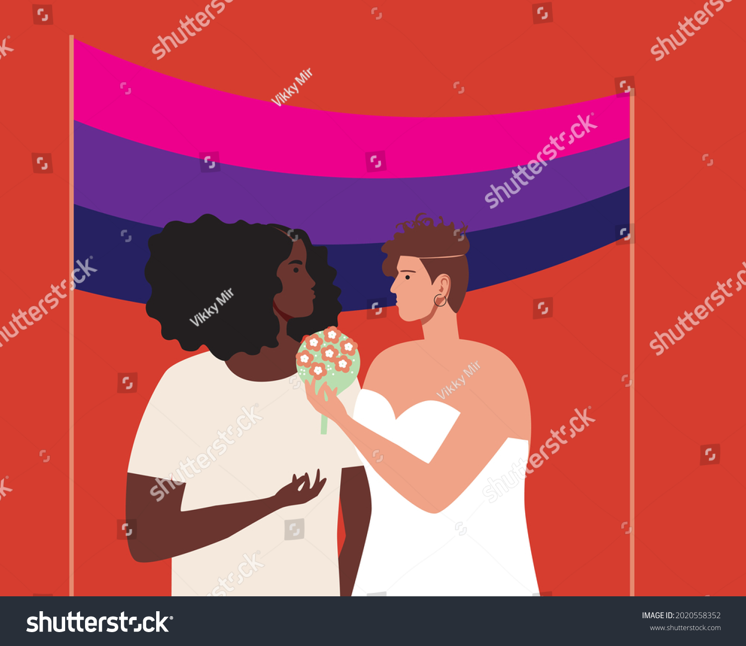 Wedding Bisexual People Flag Bisexuality Flat Stock Vector Royalty