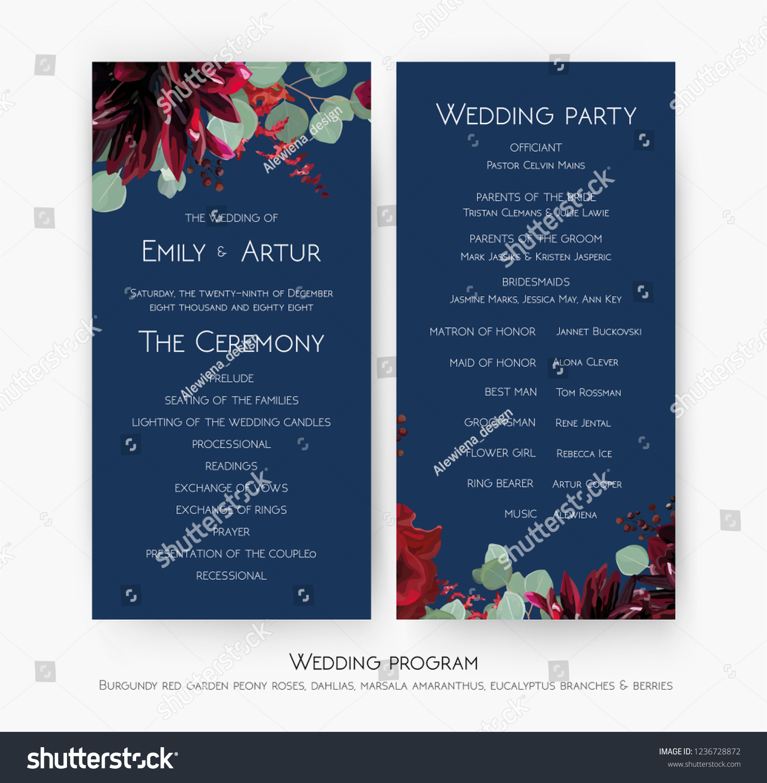 Wedding Party Ceremony Program Card Design Stock Vector Royalty