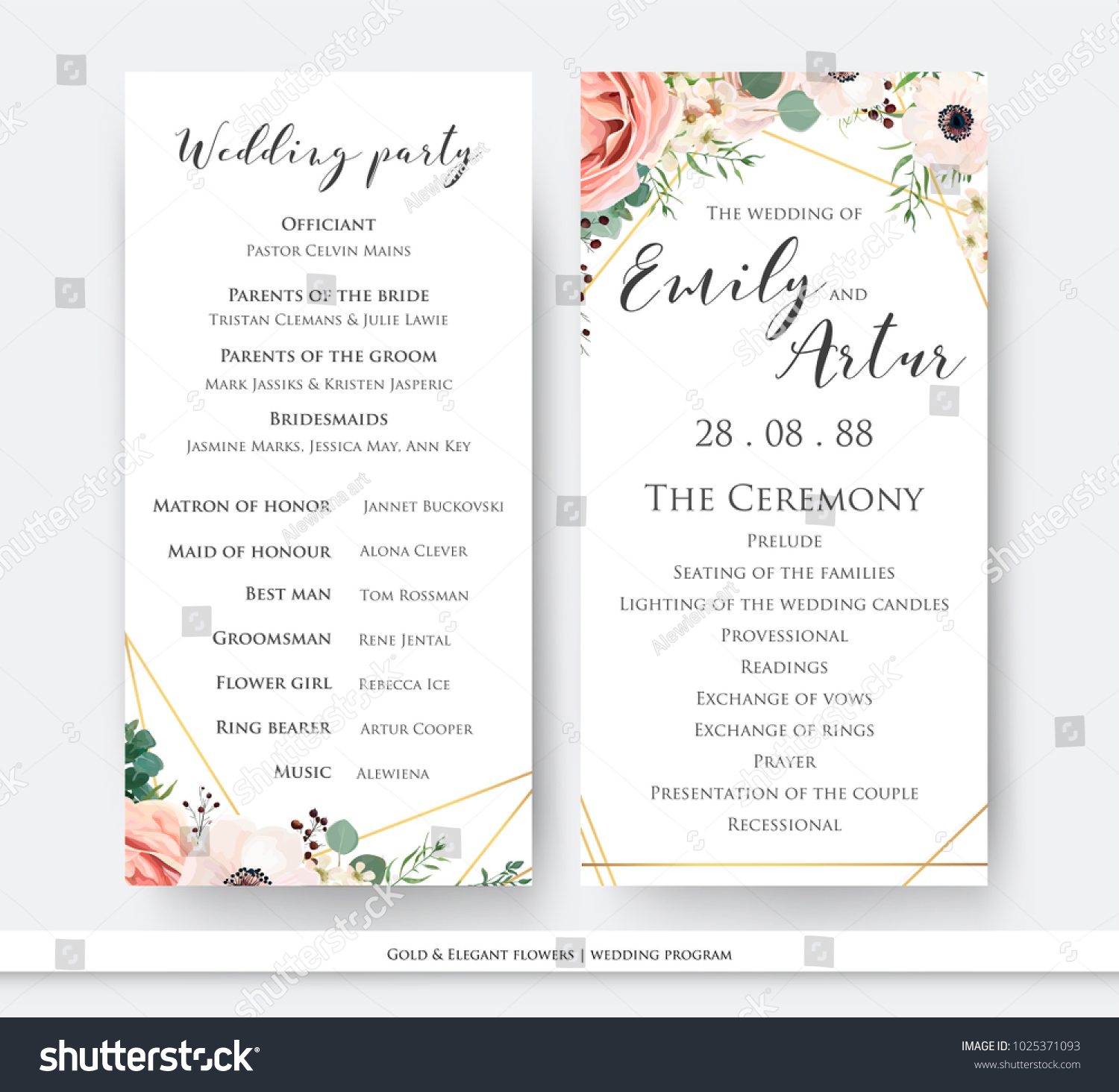 Wedding Program Party Ceremony Card Design Royalty Free Stock Image