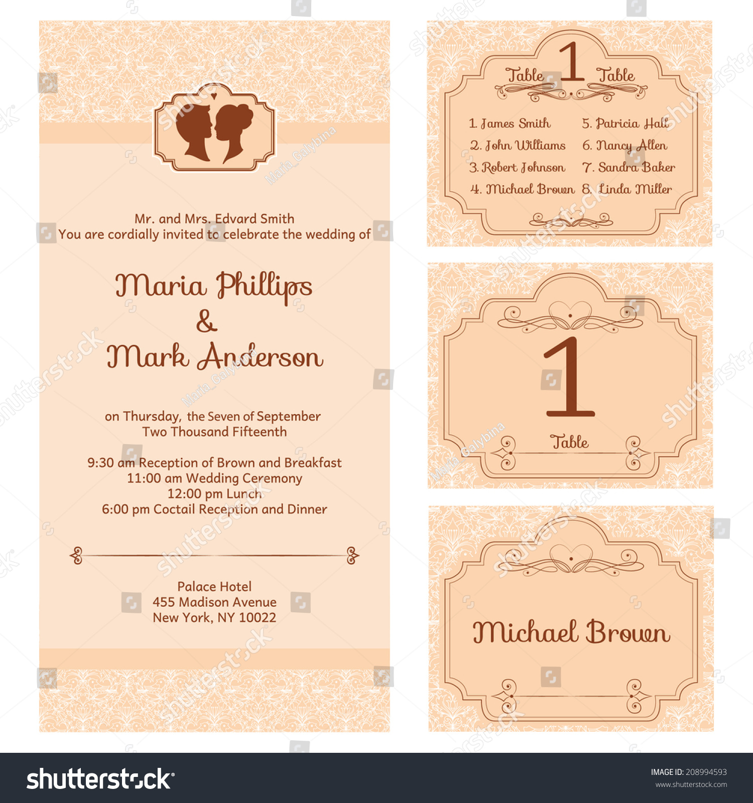 Wedding Set Invitation Card Table Number Stock Vector ...