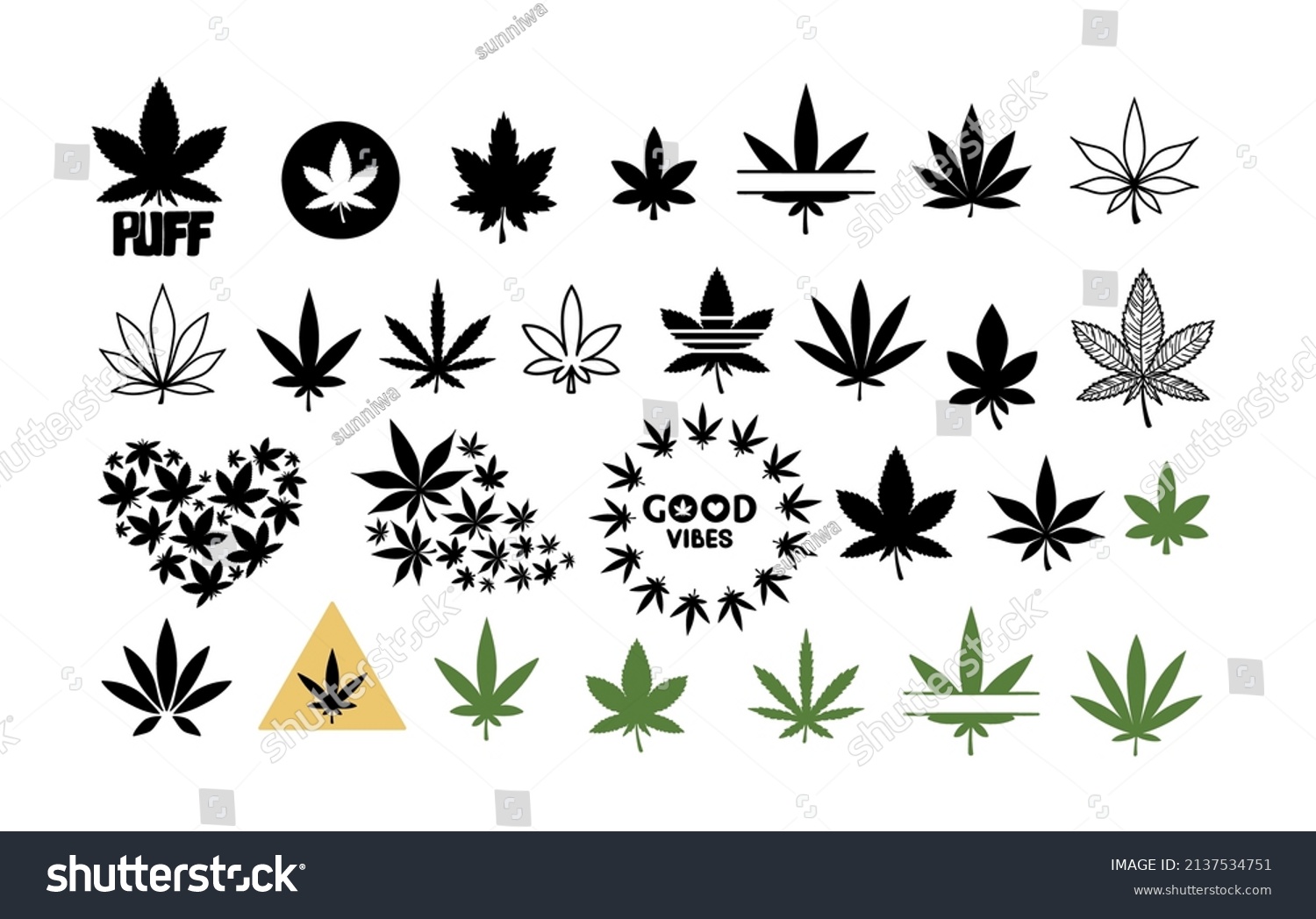 Weed Leaves Hand Drawn Cliparts Bundle Stock Vector (Royalty Free ...