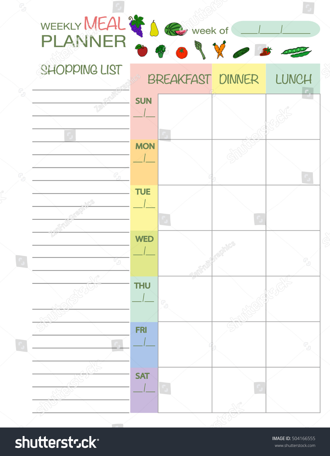 Weekly Menu Planner Template from image.shutterstock.com