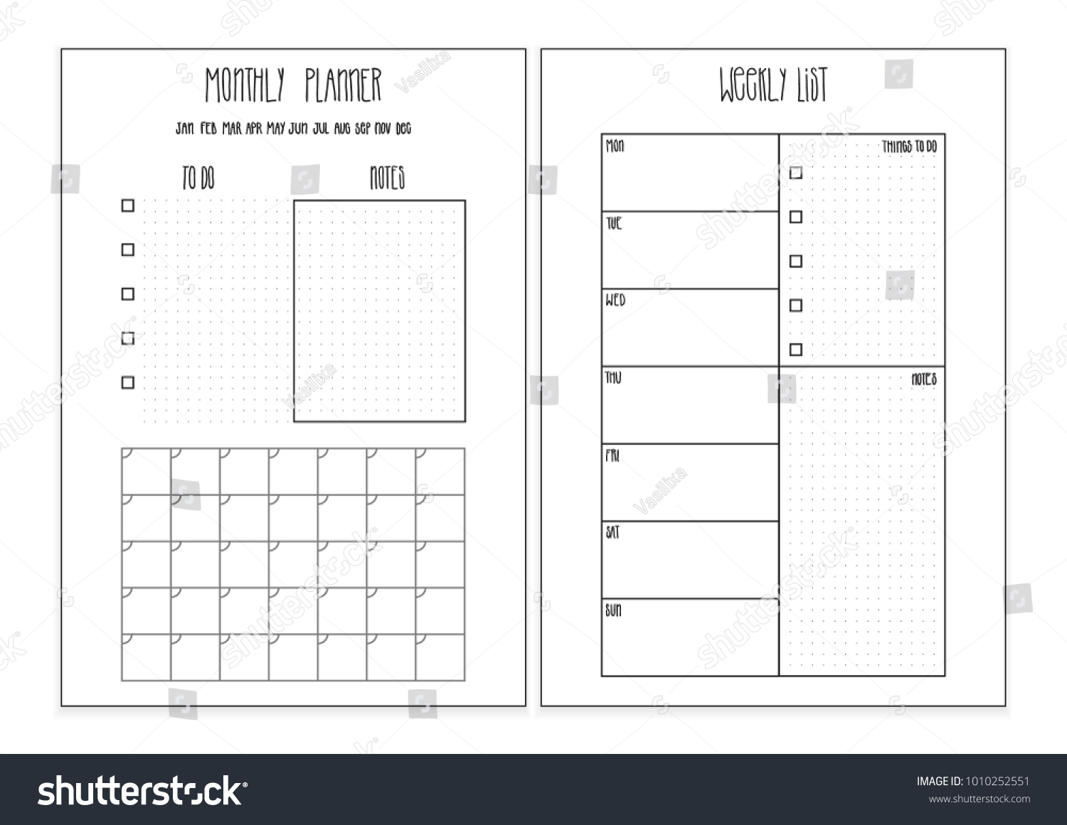 Weekly Planner Monthly Planner Printable Pages Stock Vector