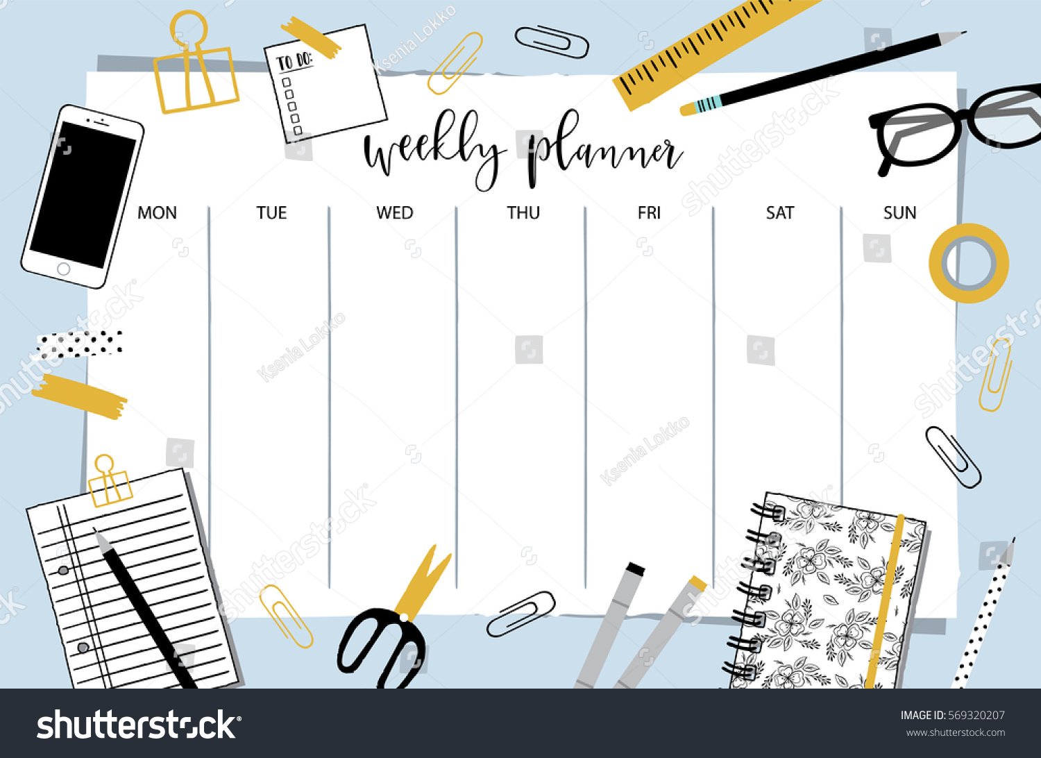 weekly planner template organizer schedule place stock vector cute timetable template
