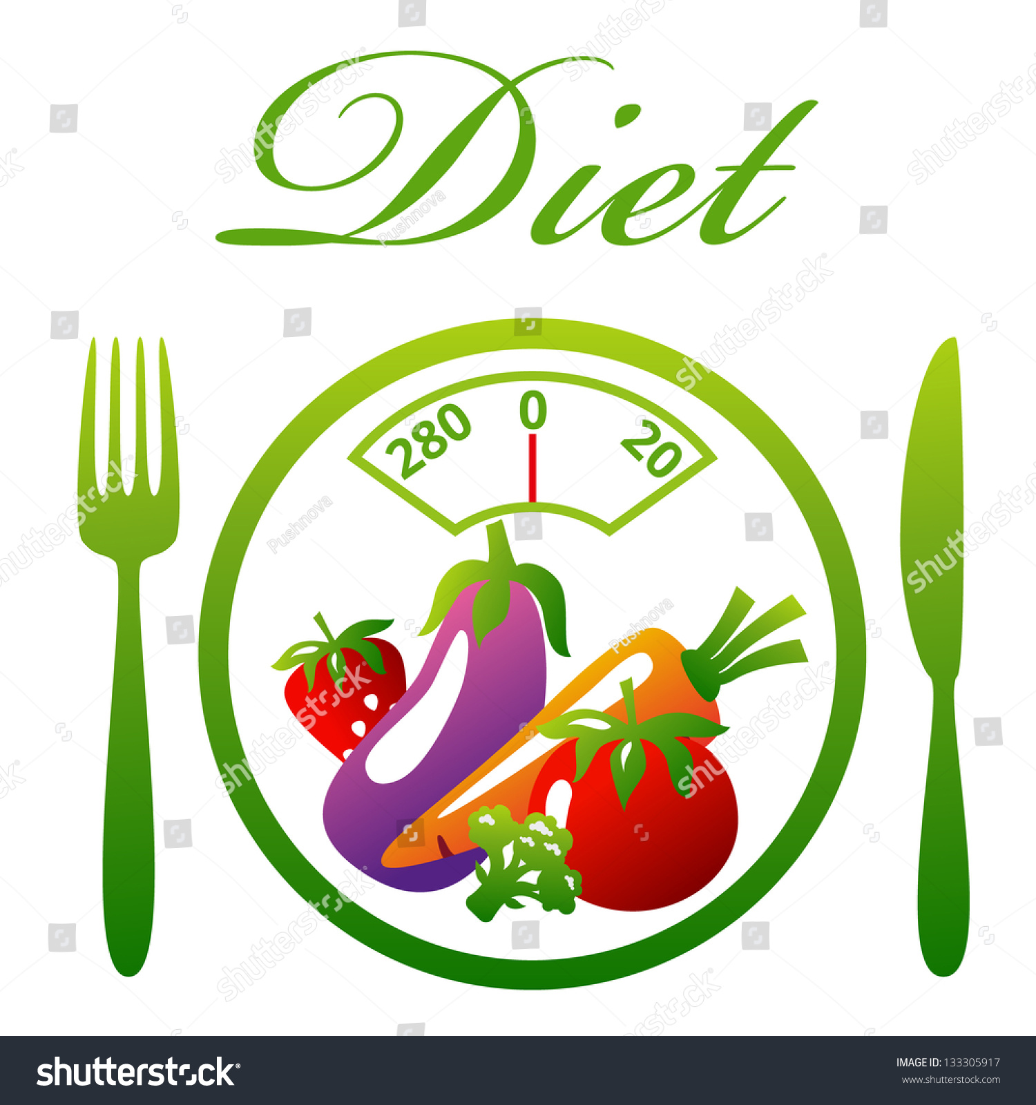 Weighing Scales Healthy Food Diet Concept Stock Vector 133305917