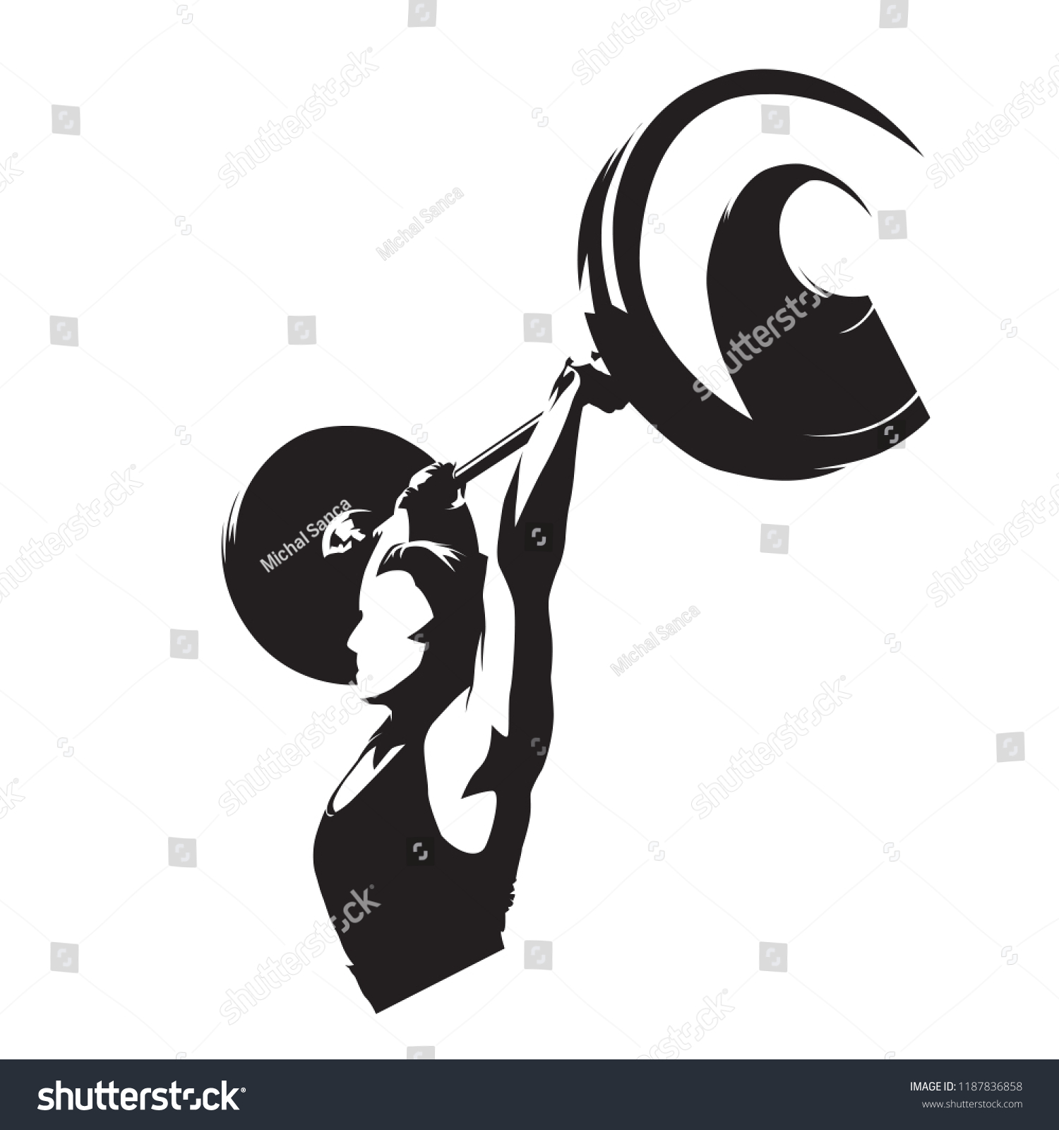 SVG of Weight lifter woman, strong girl lifting big barbell. Isolated vector silhouette. Weightlifting fitness logo svg