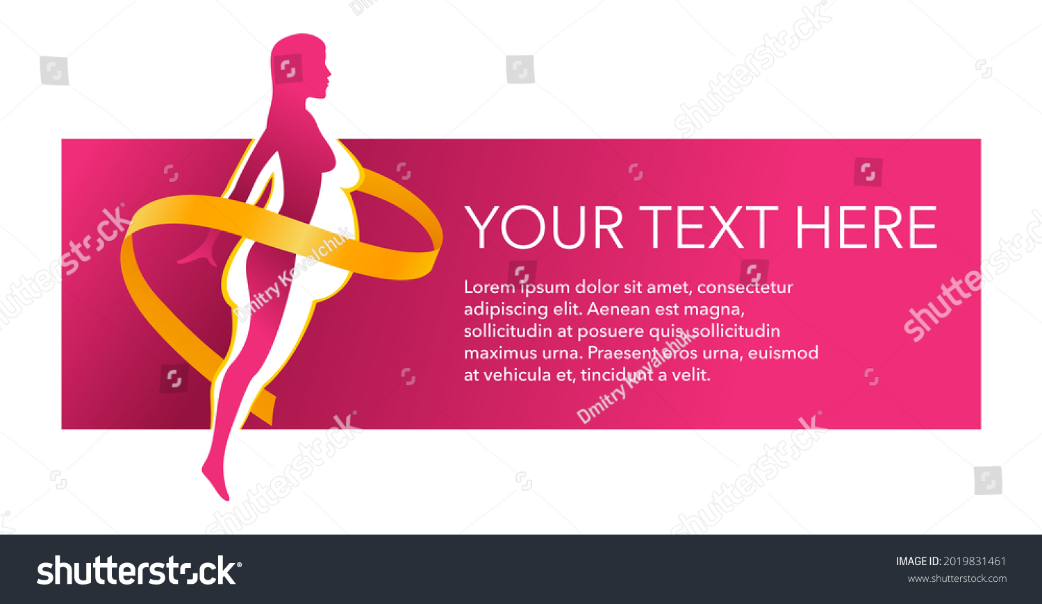 SVG of Weight loss challenge diet program modern banner template - slim woman silhouette with measuring tape around and place for slogan or company name. Vector illustration svg