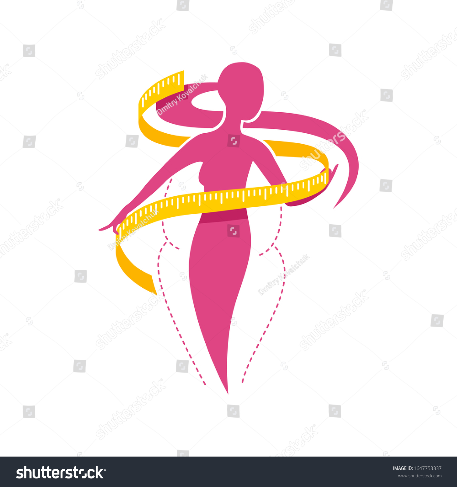 SVG of Weight loss concept - diet program logo (isolated icon) in form of abstract woman silhouette (fat and shapely figure) with measuring tape around  svg