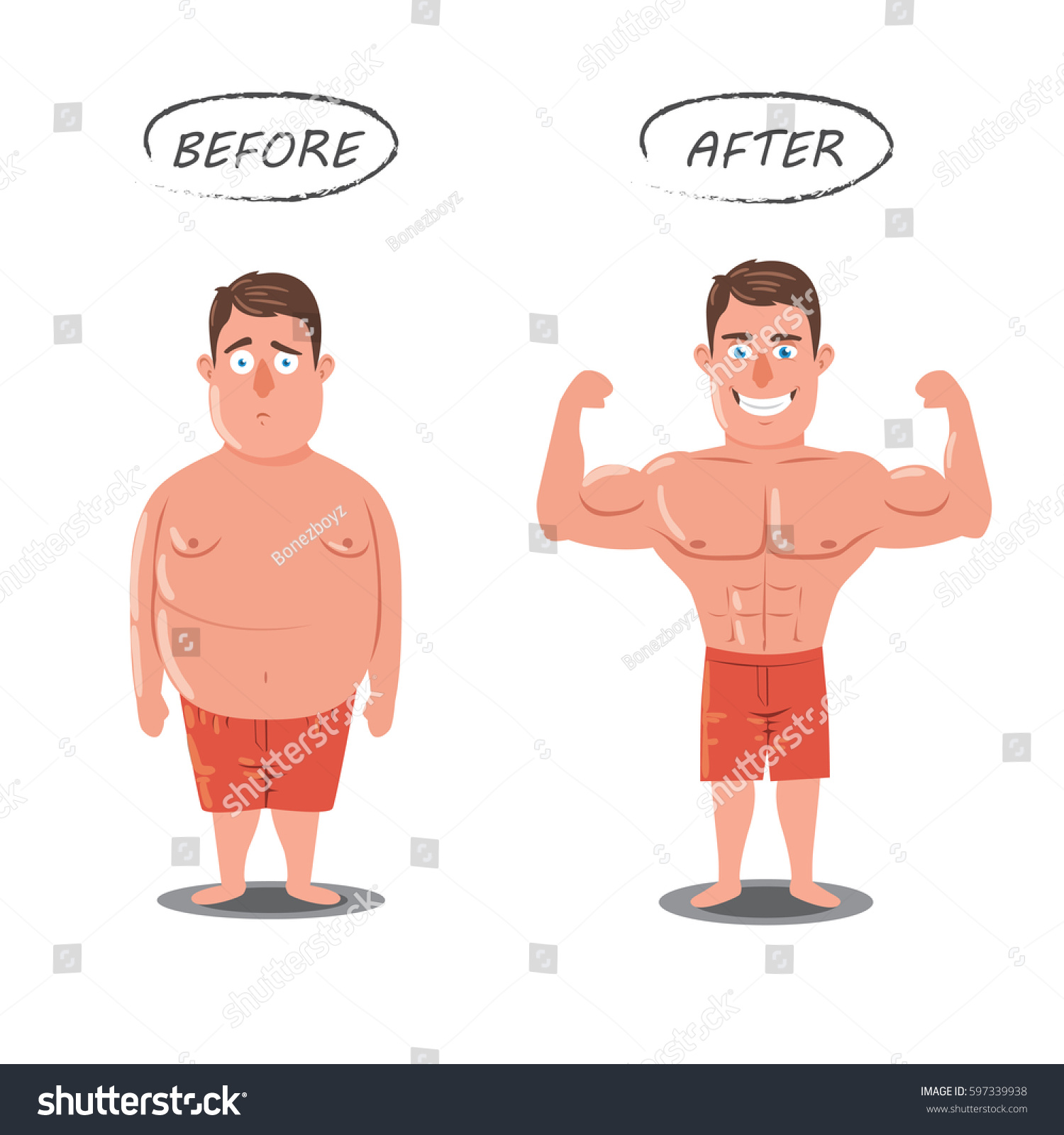 Weight Loss Fat Vs Slim Before Stock Vector (Royalty Free) 597339938