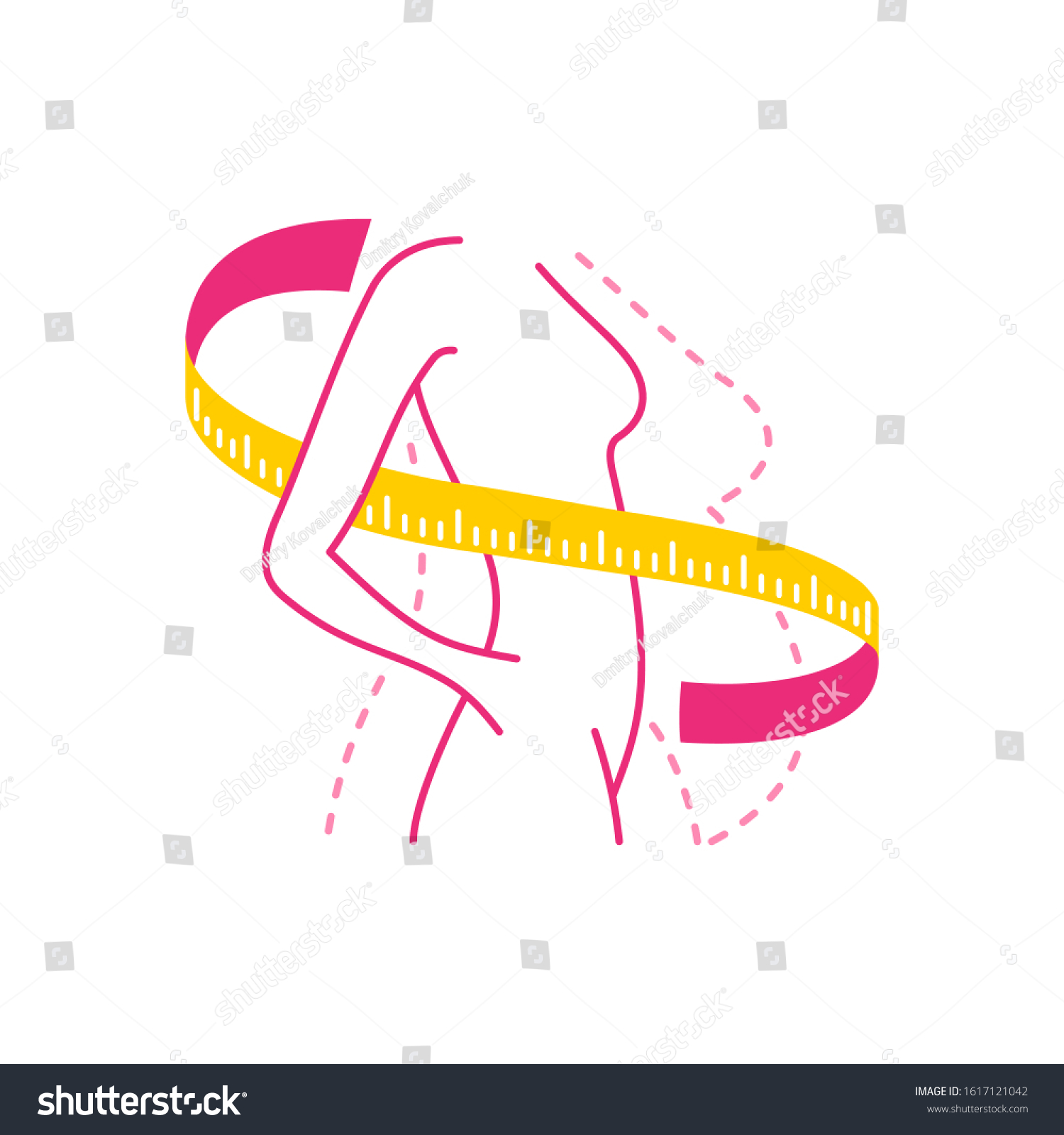 SVG of Weight loss program logo (isolated icon) - female silhouette (fat and slim figure) with measuring tape around svg