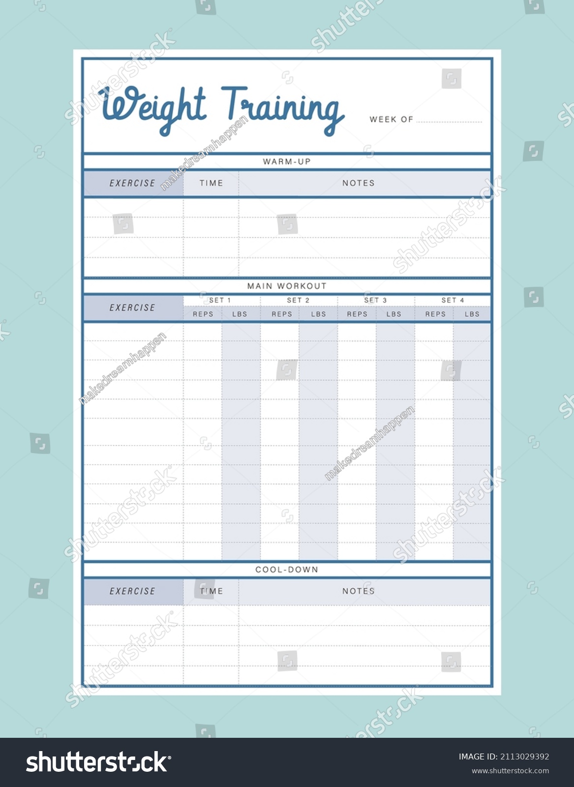 weight-training-planner-template-fitness-timetables-stock-vector