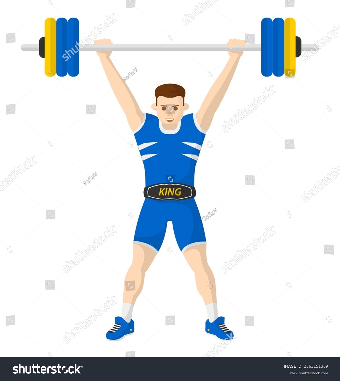 SVG of Weightlifter male character, isolated man personage with barbell and heavy weights training and practicing. Working out and growing muscles in gym, competition for guy. Vector in flat styles svg