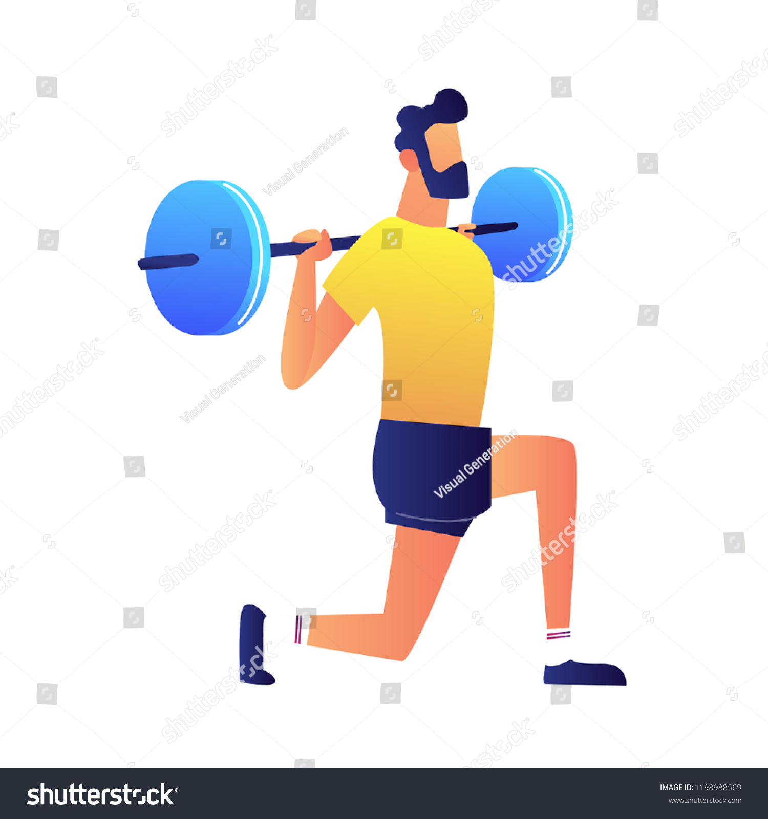 Weightlifter Pushing Upwards Heavy Barbell Vector Stock Vector (Royalty ...