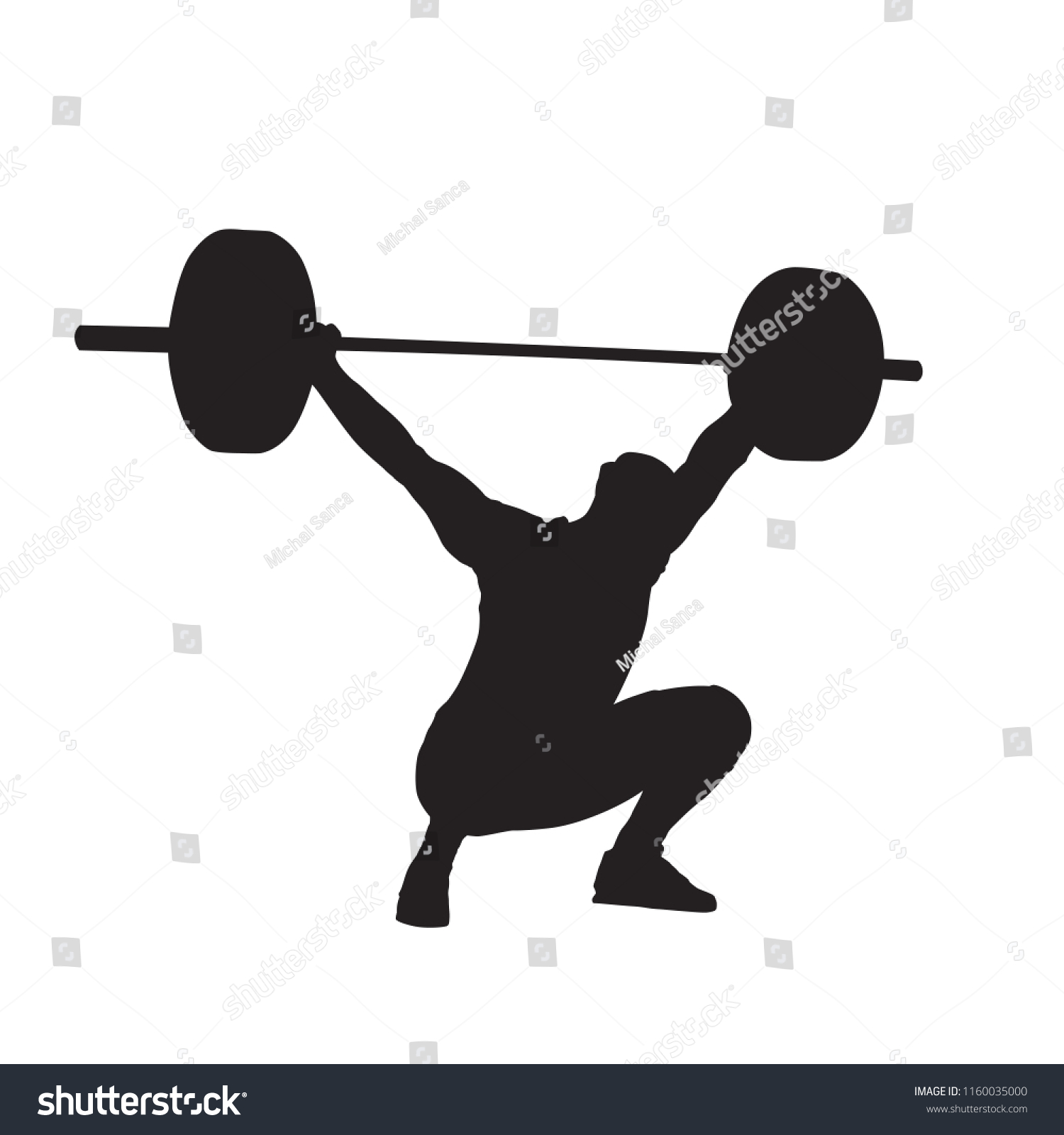 SVG of Weightlifter with big barbell, isolated vector silhouette. Weightlifting svg