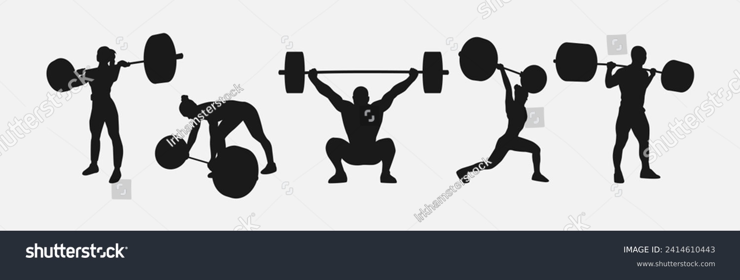 SVG of weightlifting silhouette set. male and female athlete, weightlifter, sport. isolated on white background. vector illustration. svg