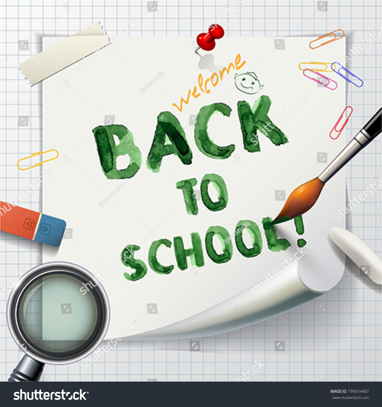 Welcome Back School Background Card Eraser Stock Vector (Royalty Free ...