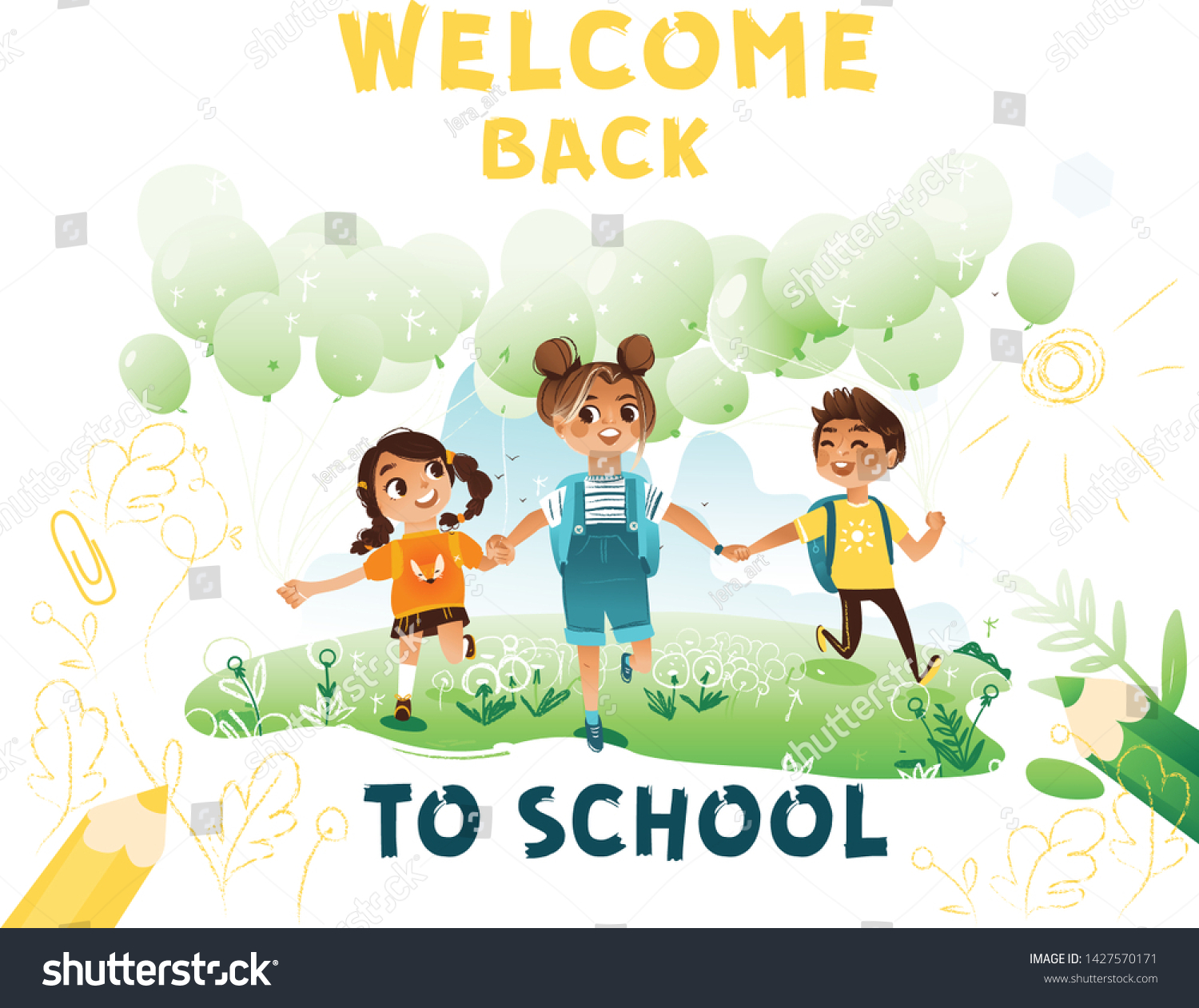 Welcome Back School Banner Illustration Kids Stock Vector Royalty Free