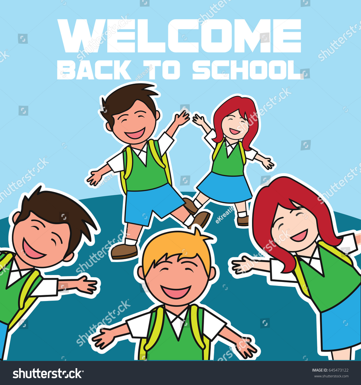 Welcome Back School Cartoon Concept Vector Stock Vector Royalty Free