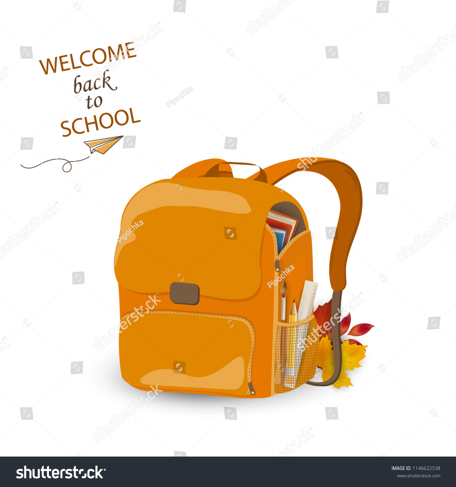 Welcome Back School Cartoon School Backpack Stock Vector Royalty Free