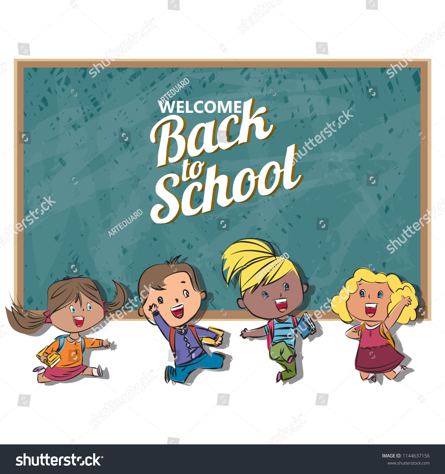 Welcome Back School Happy School Kidschalkboard Stock Vector Royalty Free