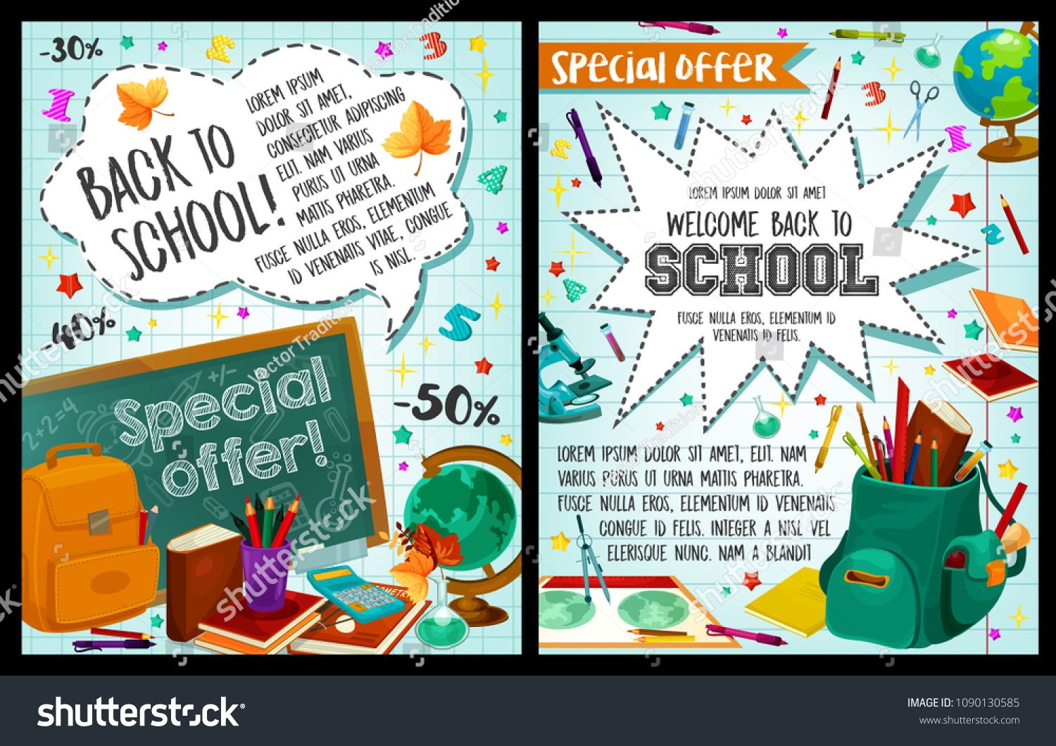Welcome Back School Posters Stationery Study Stock Vector (Royalty Free ...