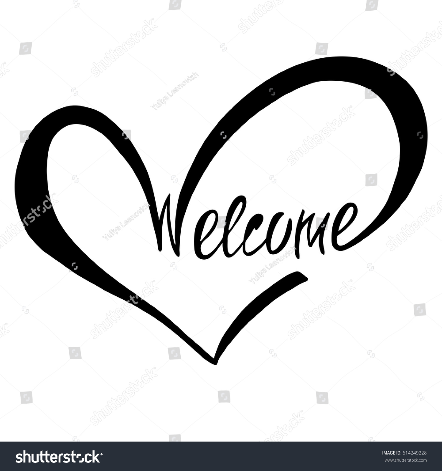 Welcome Hand Write Lettering Heart Text Stock Vector (Royalty Free