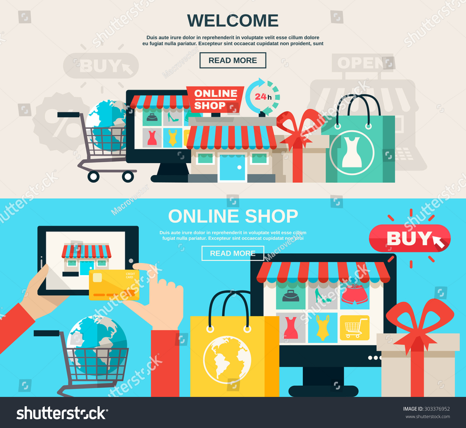 Uncategorized Color On Line welcome online shop web market buy stock vector 303376952 or and flat color horizontal banner set isolated vector