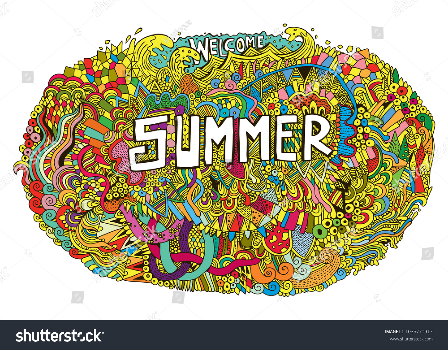 Welcome Summer Doodle Circle Hand Drawing Stock Vector Royalty Free