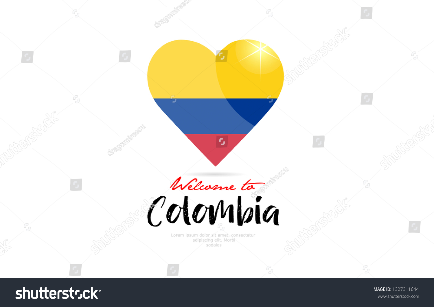 Welcome Colombia Country Flag Inside Love Stock Vector Royalty Free