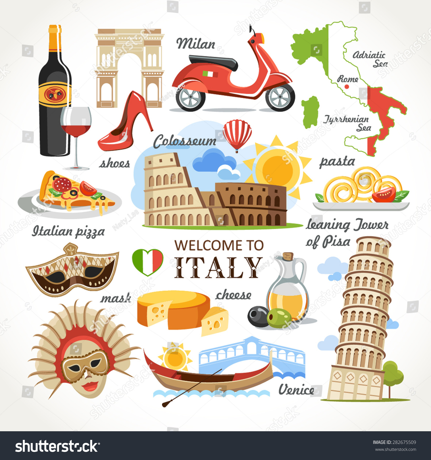 Welcome Italy Symbols Set Stock Vector 282675509 ...